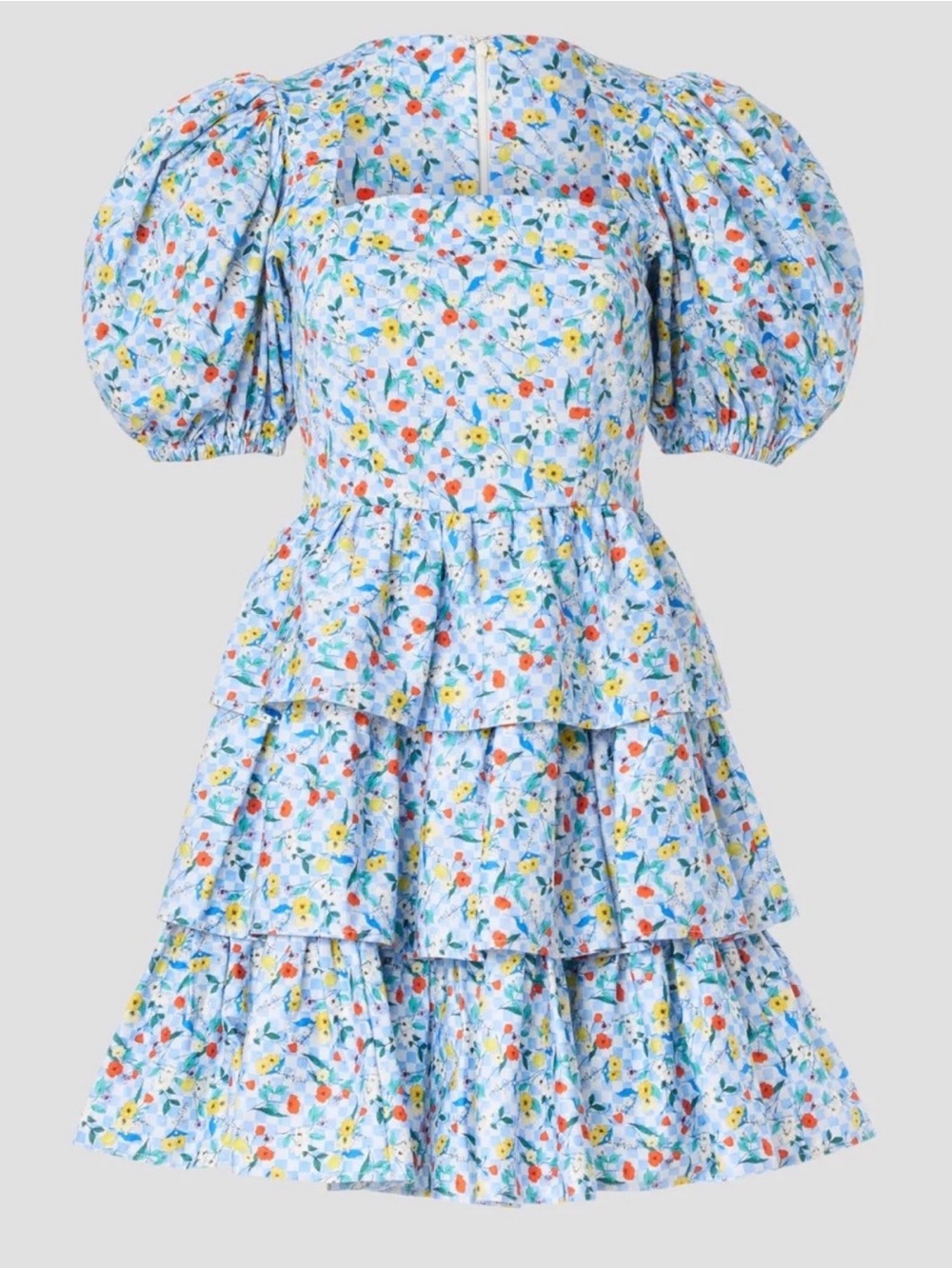 Hunter Bell Porter Dress Blue Wildflower Medley Floral Puff Sleeve Mini Size 12